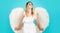 Love. Valentines angel woman. Smiling girl with white wings. Cute female cupid in valentine day.