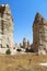 Love valley in Goreme village, Turkey. Rural Cappadocia landscape. Stone houses in Goreme, Cappadocia.