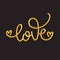 Love. Vector 3d golden hand drawn calligraphy phrase on black background.