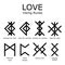 Love Viking Runes vector set, bind runes and runnic sript - relationship, couple, male and female symbols design