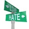 Love Vs Hate Road Signs Opposite Changing Feeling Relationship