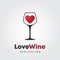 Love wine logo template design. A glass of wine with red heart icon on white background vector illustration for wineries, bar and