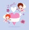 Love winged cupids hearts flowers magic romantic cartoon