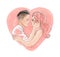 Love Wins. Romantic lesbian couple kissing. Sketchy watercolor illustration over heart shape isolated on white. Hand