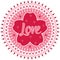 Love wish in the center of japanese flower. floral greeting flyer. Red and pink