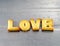love word, biscuit cookies lettering on aluminum oven tray