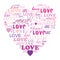 Love in word collage composed in heart shape