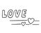 Love word with hearts, hand-drawn romantic design element.Passionately feelings,festive decoration, drawing b