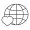 Love the world thin line icon. Planet with heart vector illustration isolated on white. Global outline style design