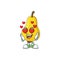 In love yellow pear cartoon character on white background