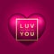 Love You Vector Heart on Pink Background. Valentines Day Greetings. Golden Modern Typography in a Frame. Classy Card or