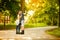 Love young couple on rollerblades