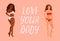 Love your body card, poster. Beautiful african women vector illustration
