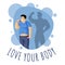 Love your body vector illustration with typography. Appetite correction, diet and weight loss control concept.