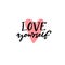 Love yourself. Positive quote about self acceptance. Handwritten slogan for cards, journals and posters. Black text and