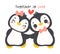 Loveable Valenntine penguin couple holding hand in a whimsical hand drawn cartoon, perfect for romantic greetings and festive