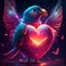 Lovebird hugging heart Beautiful parrot with a heart. Valentine\\\'s day card. Generative AI animal ai