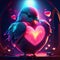 Lovebird hugging heart Pigeon with heart. Valentine\\\'s Day. Vector illustration. AI Generated animal ai