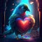 Lovebird hugging heart Valentine\\\'s Day card with blue parrot and red heart generative AI animal ai