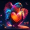 Lovebird hugging heart Valentine\\\'s Day greeting card with parrot and heart. AI generated animal ai