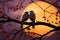 Lovebirds find solace on a tree branch, silhouetted in unity