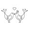 Lovebirds kiss. A couple of birds in love. Simple decorative design element. The outline illustration is hand-drawn, isolated on a