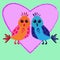 Lovebirds in love, bright children\\\'s illustration for valentine\\\'s day, on the background of the heart, vector, holiday