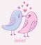 Lovebirds. Romantic greeting card in pastel colors