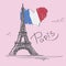 Loved Paris. Vector illustration with the image of the Eiffel Tower and the flag of France