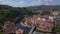 Lovely aerial top view flight drone. Cesky Krumlov old town moldova river.