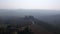 Lovely aerial top view flight drone. foggy morning Tuscany valley Italy autumn