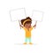 Lovely african girl carrying two blank signboards, kid standing with placards vector Illustration