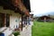 Lovely alpine decorated courtyard at spring day