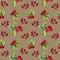 Lovely autumn beige botanical seamless background with cranberries, red berry. Nordic berries. Hand-drawing texture. Use for