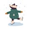 Lovely Badger Skating on Rink, Xmas Animal Cartoon Character, Merry Christmas and Happy New Year Vector Illustration