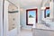 Lovely bathroom interior with single sink vanity and marble top