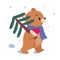 Lovely Bear Carrying Spruce Tree, Xmas Animal Cartoon Character, Merry Christmas and Happy New Year Vector Illustration