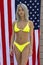 A Lovely Bikini Model Poses With The American Flag For The Holiday Weekend At A Local Pool