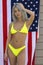 A Lovely Bikini Model Poses With The American Flag For The Holiday Weekend At A Local Pool