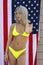 A Lovely Bikini Model Poses With The American Flag For The Holiday Weekend At A Local Pool