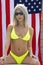 A Lovely Bikini Model Poses With The American Flag For The Holiday Weekend At A Local Pool