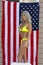 A Lovely Bikini Model Poses With The American Flag For The Holiday Weekend At A Local Pool