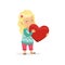 Lovely blonde little girl holding red heart, Happy Valentines Day concept, love and relationships vector Illustration