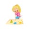 Lovely blonde little girl making paper application with glue, education and child development concept vector