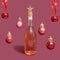 Lovely bottle with lot of little hearts all around it. Glitter star on the top of bottle. Christmas tree shiny red ornaments