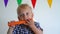 lovely boy eat carrot. Gimbal movement