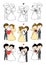 Lovely bride and groom with 3 actions