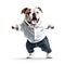 Lovely bulldog dancing on white background