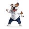 Lovely bulldog dancing on white background
