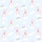 Lovely bunny and clouds seamless pattern vector.